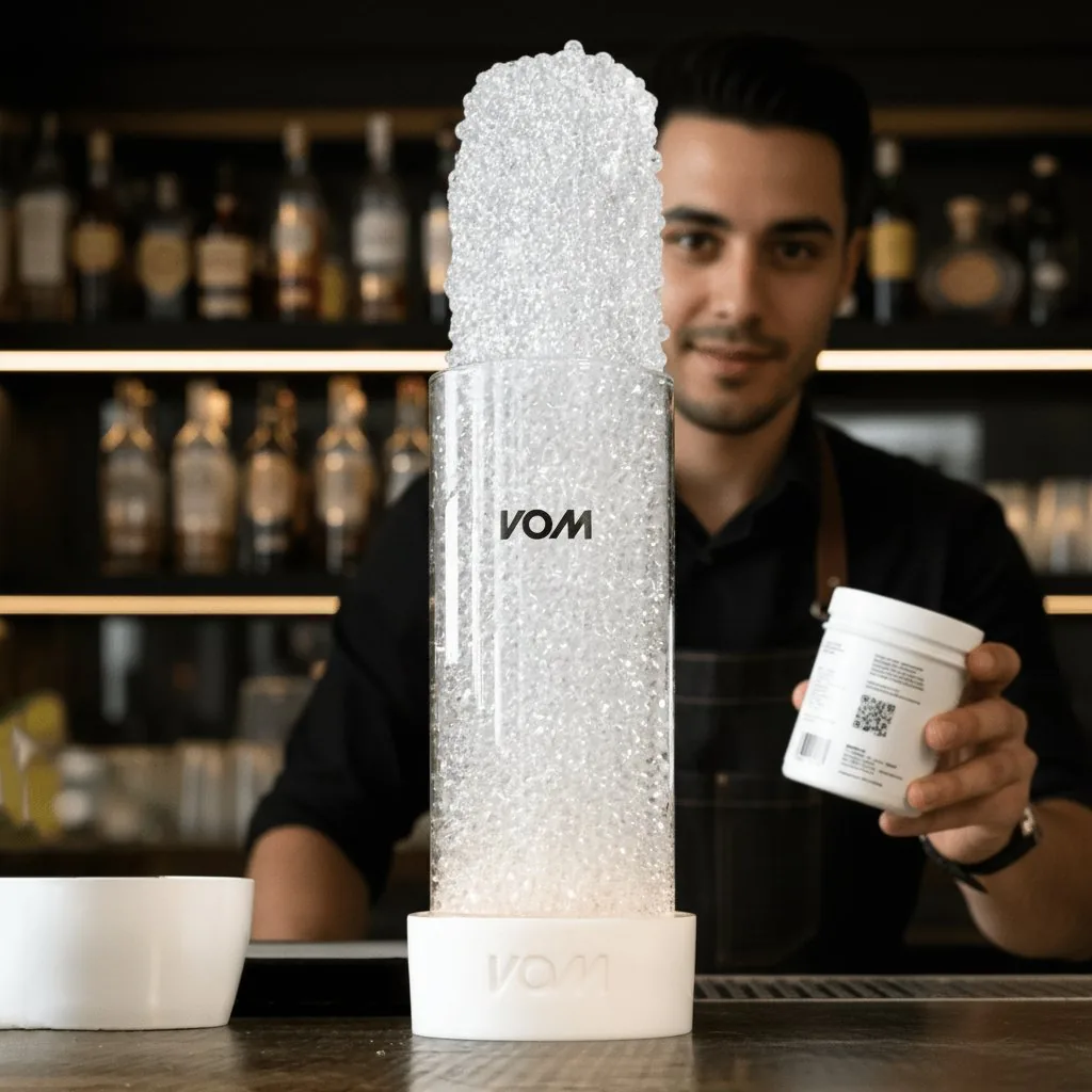 Bartender presentando una nube VOM sobre la copa